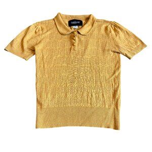 Collectif Gold Knit Polo Shirt Top Cutout Blouse Stretch Shot Sleeve Size XXS